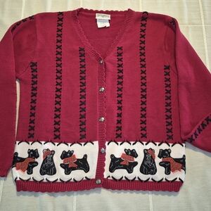 Charming Red Cardigan with Dog Pattern